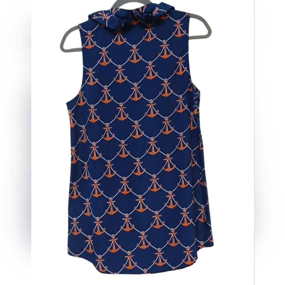 Mud Pie - NWOT, Navy Blue Sleeveless Blouse, Ruffled Collar W/2 Working Buttons, - Picture 5 of 12